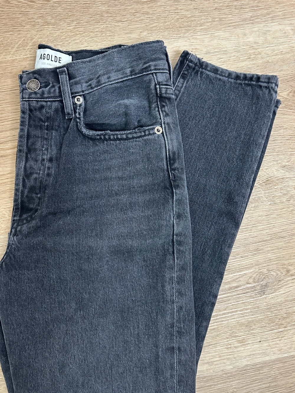 AGOLDE 100% Cotton Denim Fen High Rise Relaxed Tapered Leg Black Jean